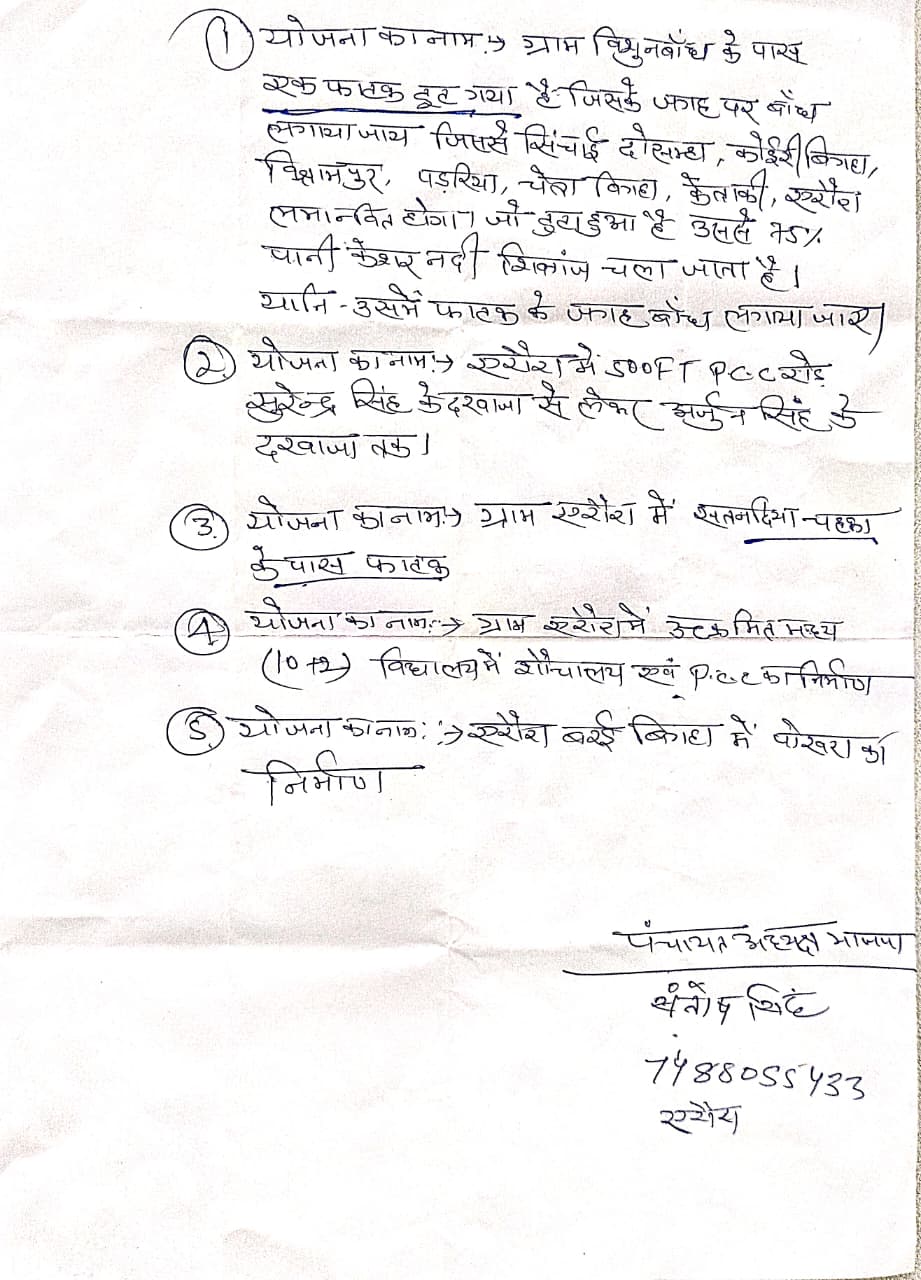 पंचायत अध्यक्ष भाजपा संतोष सिंह एरौरा 7488055433