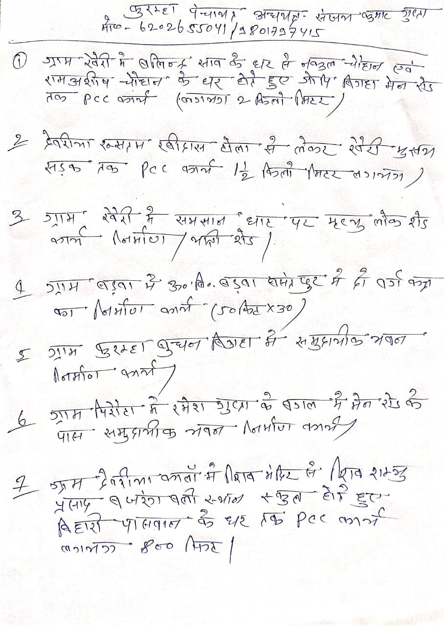 कुरम्हा पंचायत अध्यक्ष: संजय कुमार गुप्ता  6202655041,9801797415